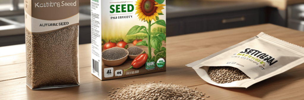 vegtable garden seeds on counter